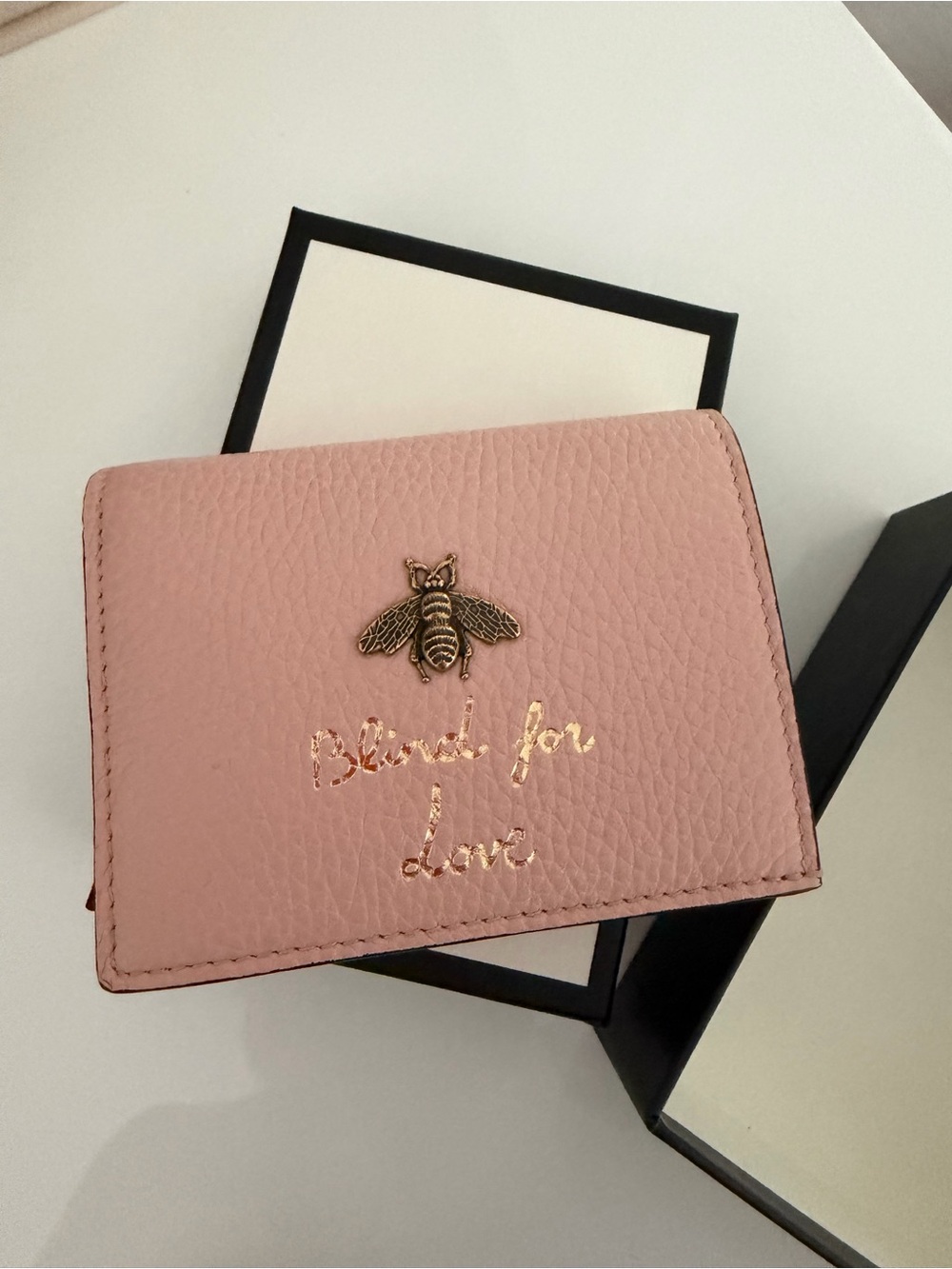 New!Gucci Pink Leather Wallet with Gold Bee Accent